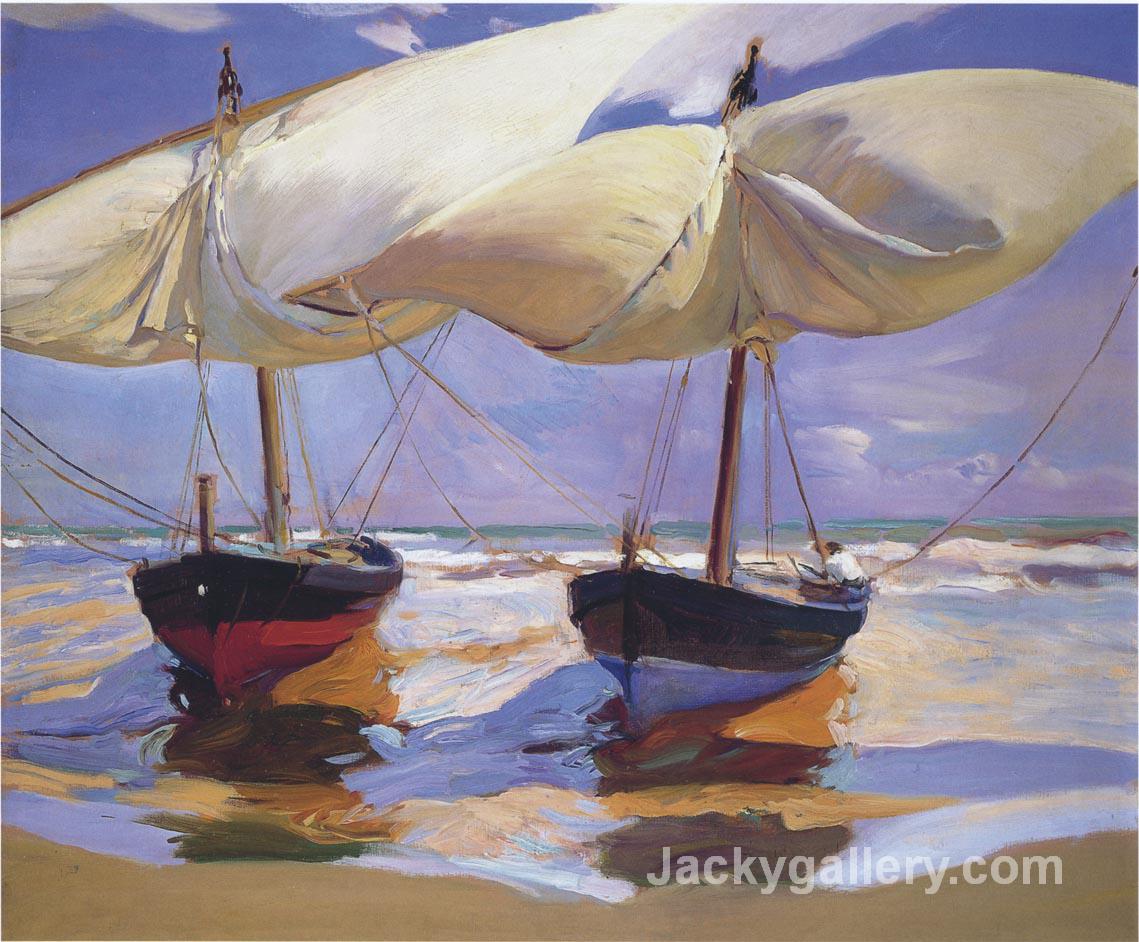 Beached Boats by Joaquin Sorolla y Bastida paintings reproduction